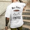 でもファーストコーヒーおもしろいコーヒー好きかわいい メンズTシャツ バックプリント 彼への贈り物