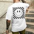 イエロー スマイル フェイスシャツ かわいい チェック柄 スマイル ハッピー メンズTシャツ バックプリント 彼への贈り物