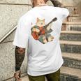 ギターを弾く日本の侍猫 忍者 浮世絵 アニメ メンズTシャツ バックプリント 彼への贈り物