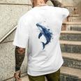クジラ 水彩 海洋 動物 海の生物 青くじら デザイン メンズTシャツ バックプリント 彼への贈り物