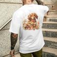 クリーム色の花のダックスフント 愛らしいミニドキシー犬 メンズTシャツ バックプリント 彼への贈り物