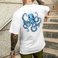 クール ブルー タコ 海 海 好き 触手 タコ好き メンズTシャツ バックプリント 彼への贈り物