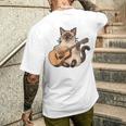 シャム猫ギタリスト ミーザー ギター奏者 メンズTシャツ バックプリント 彼への贈り物