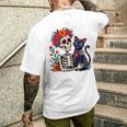 スケルトン ハグ 猫 シュガー スカル Día Los Muertos ハロウィン メンズTシャツ バックプリント 彼への贈り物