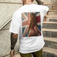 セクシーガールグラフィックtシャツ 「ホットピンナップガール&イギリスの旗」 長袖tシャツ メンズTシャツ バックプリント 彼への贈り物