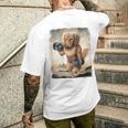 ダックスフンド 犬 筋トレ ウェイトリフティング ダンベル付き メンズTシャツ バックプリント 彼への贈り物