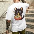 ヌードルキャット黒猫ラーメンデザイン メンズTシャツ バックプリント 彼への贈り物