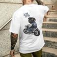バイクに乗る面白いパグ犬レッツライド メンズTシャツ バックプリント 彼への贈り物