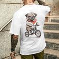 パグ いぬ イラスト パグ好き 犬好き 自転車 かわいい おもしろ レトロ かっこいい メンズTシャツ バックプリント 彼への贈り物