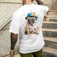 パグ、スナップバック キャップ、犬、カラフル、面白い、動物プリント メンズTシャツ バックプリント 彼への贈り物