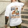 ボルゾイ・ドッグ・ブリード本を読んでボルゾイを撫でたいだけ メンズTシャツ バックプリント 彼への贈り物