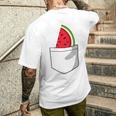 ポケットに入ったスイカのポケットプリントの面白いスイカ。 メンズTシャツ バックプリント 彼への贈り物