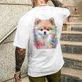 ポメラニアン 抽象画 グラフィック 絵画 動物 ポメラニアン メンズTシャツ バックプリント 彼への贈り物