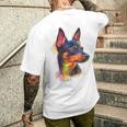ミニチュア ピンシャー 犬 ペット アート カラフル ミニチュア ピンシャー メンズTシャツ バックプリント 彼への贈り物