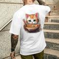 ラーメンを食べている子猫 メンズTシャツ バックプリント 彼への贈り物