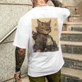 ヴィンテージ 日本の風景 侍 猫 漢字 Art Back メンズTシャツ バックプリント 彼への贈り物