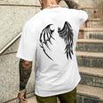 天使 悪魔 翼 神話 信仰 メンズTシャツ バックプリント 彼への贈り物