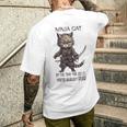 忍者猫、日本のサムライ カワイイ猫タトゥー 面白い メンズTシャツ バックプリント 彼への贈り物