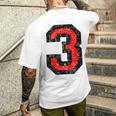 数字 3 ヴィンテージブラック&レッド メンズTシャツ バックプリント 彼への贈り物