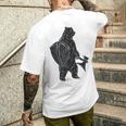 斧と盾を持った熊 中世の熊 バイキング メンズTシャツ バックプリント 彼への贈り物