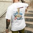 日本の麺スープ ラーメン 浮世絵 日本波 ヴィンテージ メンズTシャツ バックプリント 彼への贈り物