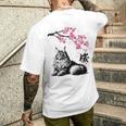 日本美術 メインクーン 猫 桜 桜 メンズTシャツ バックプリント 彼への贈り物
