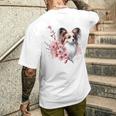 桜 水彩パピヨン メンズTシャツ バックプリント 彼への贈り物