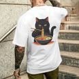 猫 ラーメン グラフィック 日本語 カワイイ アニメ 面白い ラーメン 猫 長袖tシャツ メンズTシャツ バックプリント 彼への贈り物