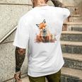 笑顔 水彩 キツネ 森林 動物 メンズTシャツ バックプリント 彼への贈り物