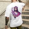 紫の蘭を持つイエス メンズTシャツ バックプリント 彼への贈り物
