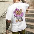 花を持つヨークシャー テリア 長袖tシャツ メンズTシャツ バックプリント 彼への贈り物