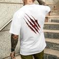 血まみれのシャツ ハロウィン ゾンビ 爪 マーク 血のはね メンズTシャツ バックプリント 彼への贈り物