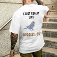 青いセキセイインコ、面白いことわざ、楽しい、セキセイインコ メンズTシャツ バックプリント 彼への贈り物