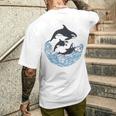 面白tシャツ シャチ 海 クジラ サメ おもしろ かわいい グッズ 服 ネタ メンズ オリジナル 夏 メンズTシャツ バックプリント 彼への贈り物