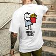 面白い漫画のキャラクターグラフィックが付いたクールでおいしいフライドポテト。 メンズTシャツ バックプリント 彼への贈り物
