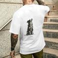 飼い主を見ているボーダーコリー 農場の犬 メンズTシャツ バックプリント 彼への贈り物