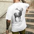 鹿 動物 プリント モチーフ 図面 イラスト ポートレート 鹿 メンズTシャツ バックプリント 彼への贈り物