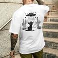 黒猫 カウボーイハット ウェスタン Ufo エイリアン 面白い かわいい メンズTシャツ バックプリント 彼への贈り物