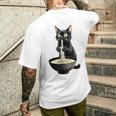 黒猫 ラーメン 麺 和食 メンズTシャツ バックプリント 彼への贈り物