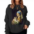Girl With A Pearl Earring And A Cat 名画パロディ アート猫 レディーススウェットシャツ