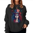 Sugar Skull 4Th Of July American Flag Skeleton Women Women Sweatshirt