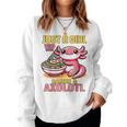 Just A Girl Who Loves Ramen And Axolotl Pink Kawaii Axolotl レディーススウェットシャツ