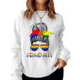 Messy Bun Proud Ally Pride Flag Love Lgbt レインボー サングラス レディーススウェットシャツ