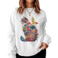 カラフル 花 猫 レディーススウェットシャツ