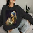 Girl With A Pearl Earring And A Cat 名画パロディ アート猫 レディーススウェットシャツ 彼女への贈り物