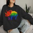 Lgbt 力強い虹色のサイ Rainbow Rhinoceros Graphic レディーススウェットシャツ 彼女への贈り物