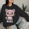 Nina かわいい猫 子猫デザイン 女の子 名前 ニーナ レディーススウェットシャツ 彼女への贈り物