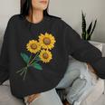 ひまわりの花束 春のフローラルガーデン 黄色の花 レディーススウェットシャツ 彼女への贈り物