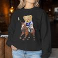Cool Teddy Bear Playing Horse Polo Game Illustration Graphic レディーススウェットシャツ 面白い贈り物