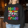Hello First Grade Back Tochool 1St Day Of 1St Grade レディーススウェットシャツ 面白い贈り物